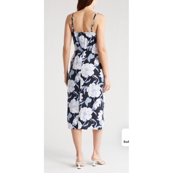NWT Ellen Tracy Side Tie Linen Blend Midi Dress Women's XS Floral - Picture 2 of 16